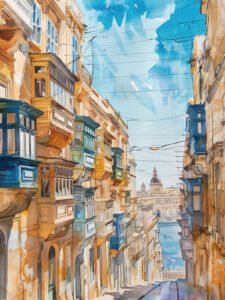 Valletta's Calle Encanto: A Vivo Acuarela Reverie Style B