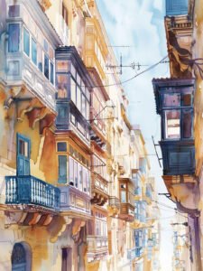 Valletta's Calle Encanto: A Vivo Acuarela Reverie Style C