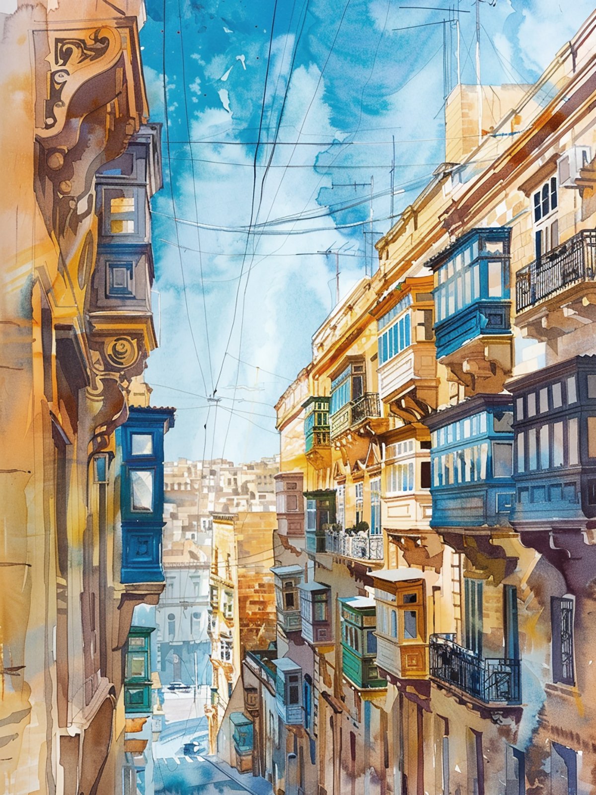 Valletta's Calle Encanto: A Vivo Acuarela Reverie Style D