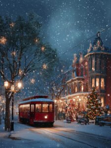 Christmas Tram in the Snowy Noche