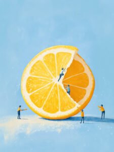 Pequeña actividad dentro de una naranja