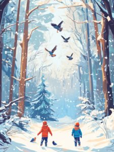 ‌Paseo Lúdico en el Bosque Cubierto de Nieve