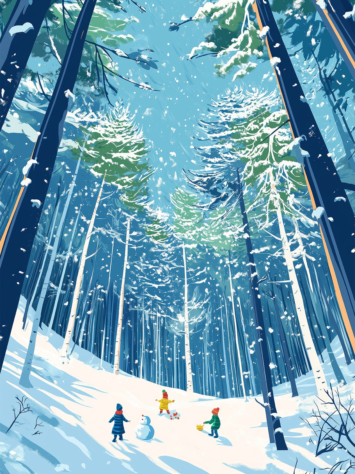 Diversión Lúdica de Niños en Bosque Nevado