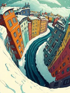 ‌Maravilla Reflejada del Pueblo Cubierto de Nieve