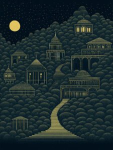 ‌Aldea de Montaña en la Luna Llena de Fantasía