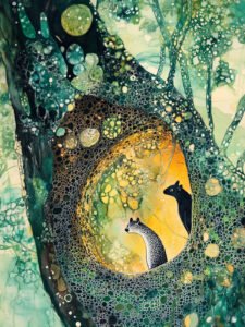 ‌Vislumbrando la Luna en el Bosque Secreto · Silueta de Bestias Espirituales