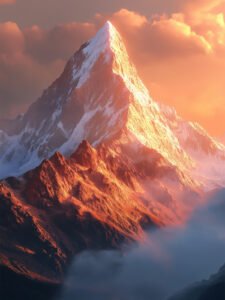 Pico Cubierto de Nieve en el Resplandor Dorado