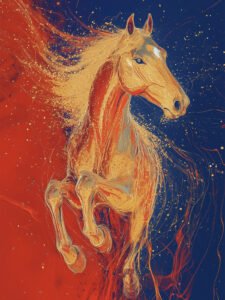 ‌Caballo Dorado Galopando Brillantemente por el Universo