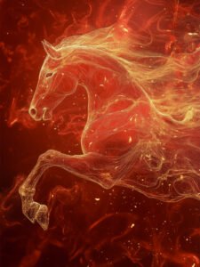 ‌Arte del Caballo Elegante que Vuela con Llama Dorada