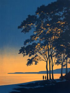 ‌Compañía tranquila al atardecer