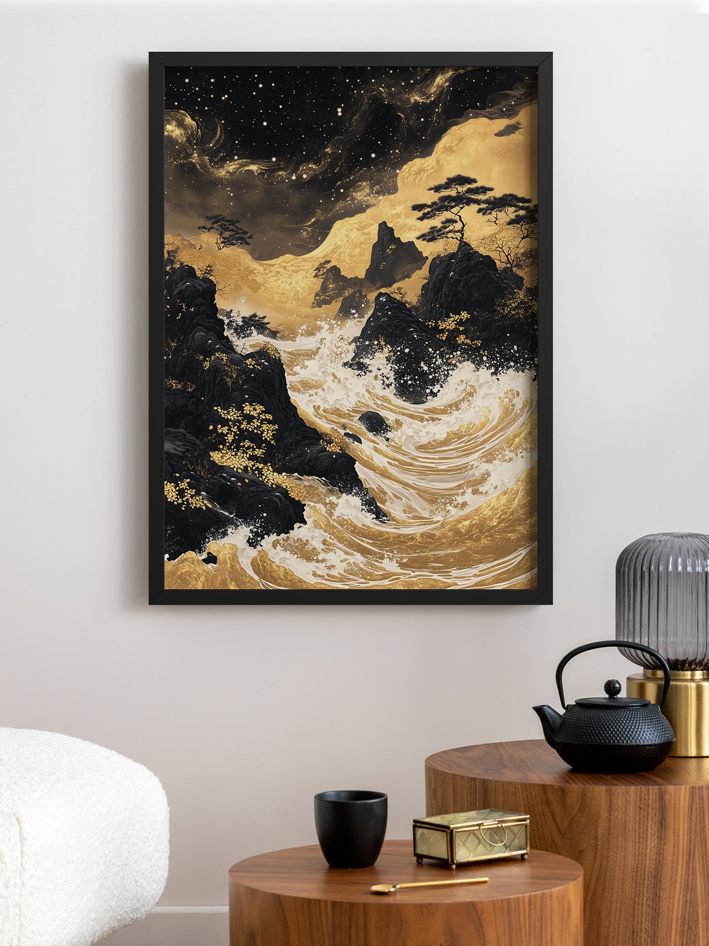 Pintura de paisaje con ritmo dorado - Imagen 2