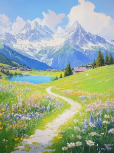 ‌La serena escena de los campos verdes de la montaña