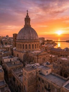 Iglesia de Cúpula de La Valleta al Atardecer